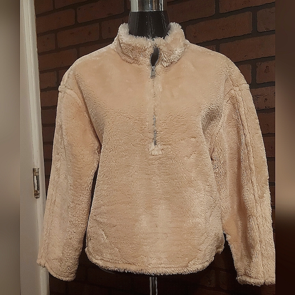 Jason Wu Faux Fur Pullover Cozy Cream Teddy Fleece Half-Zip Sweater